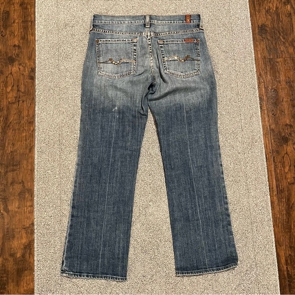7 For All Mankind Jeans Womens Size 29 Blue Crop Bootcut Denim Rhinestone - Picture 8 of 14
